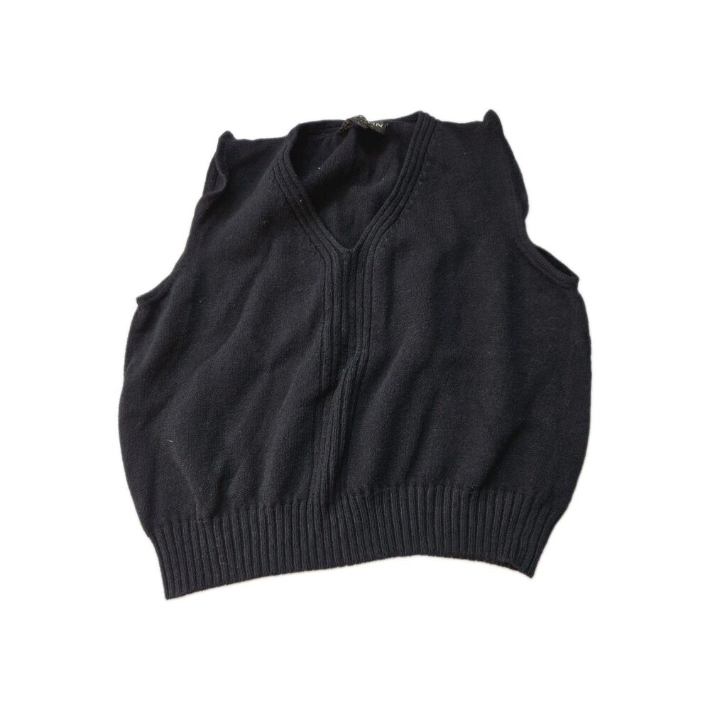 St. John Basics Black Knit V-Neck Sweater Vest Sleeveless Pullover Size L EUC